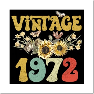 Vintage 1972 Sunflower Floral Retro Groovy 51st Birthday Posters and Art